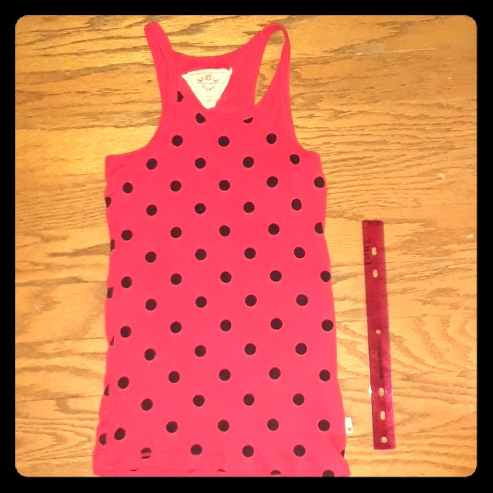 EUC girls RACERBACK tank sz 14 pink\black dots
